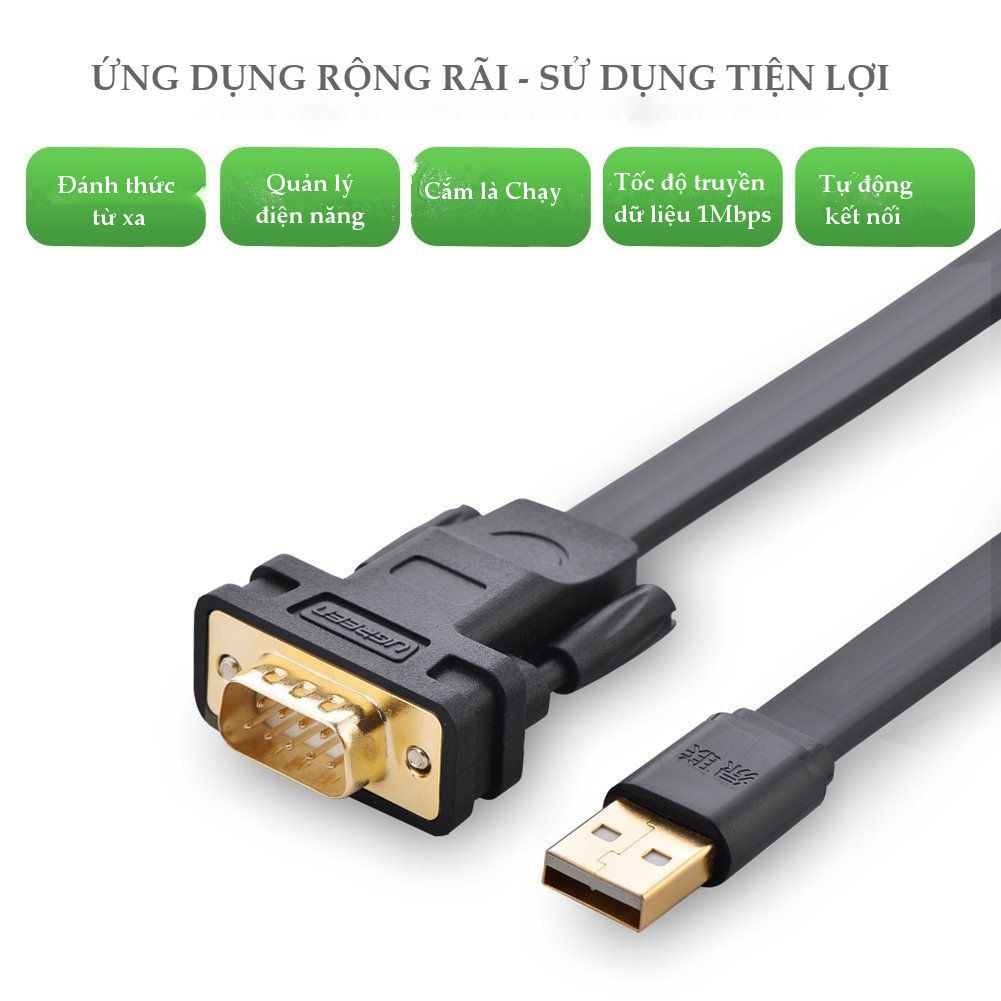 Cáp USB to COM DB9 RS232 2M UGREEN 20218 DÂY DẸT CHÍNH HÃNH