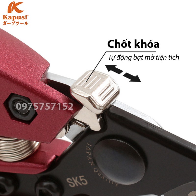 Kéo cắt cành lưỡi cong trợ lực Nhật Kapusi JAPAN thép SK5 siêu sắc phủ Teflon chống dính, cán hợp kim nhôm đúc siêu bền