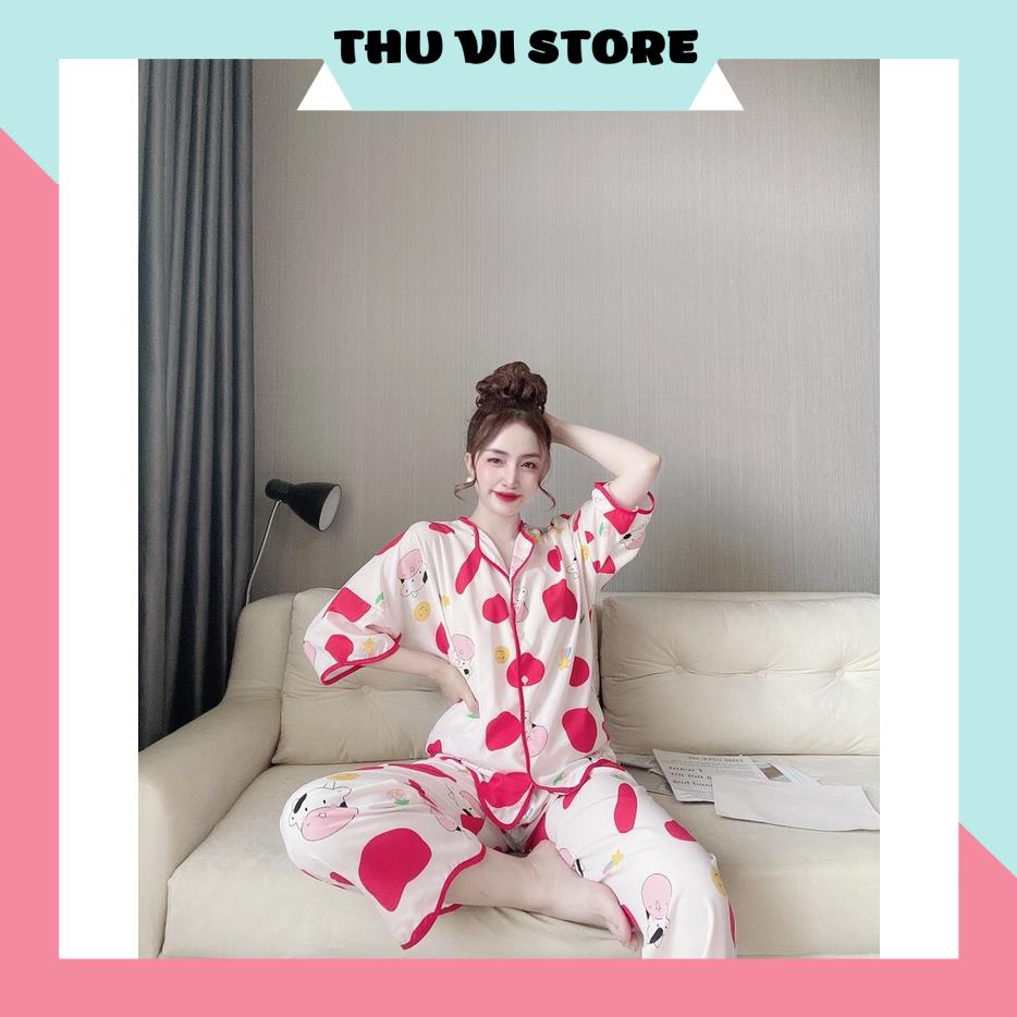 Bộ Ngủ MặC Nhà, Đồ Pijama Ngắn Tay Quần Dài Lượn Sóng Họa Tiết Bò Sữa Chất Lụa Mango Mềm Mịn, Form Dáng Rộng Rãi T | BigBuy360 - bigbuy360.vn