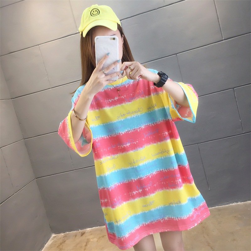 Áo thun nữ phối màu xinh xắn vải cotton mềm mịn thoáng mát A18