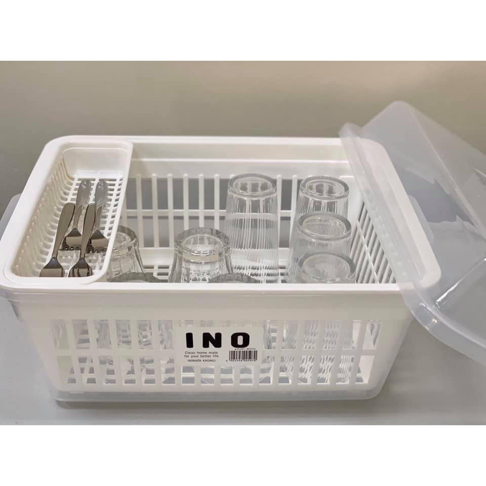 Rổ Úp Chén Bát Có Nắp Đậy Inomata - Nhật - Khay Úp Chén Bát Cho Bé