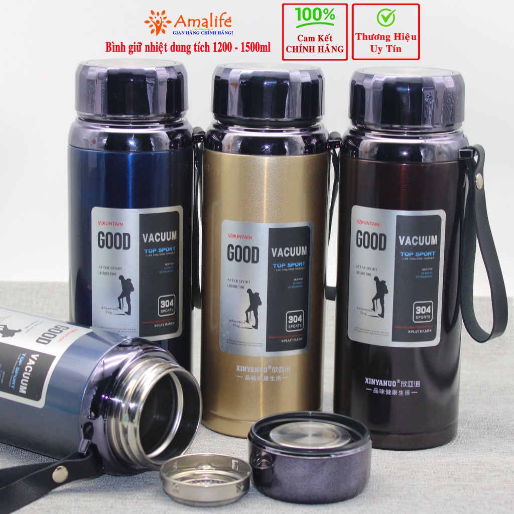 Bình Giữ Nhiệt Inox 304 Đựng Nước Dung Tích 1500ml Cao Cấp – Chọn Màu Kèm Bộ Lọc Thể Thao GOOD Chính Hãng Amalife