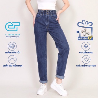 Quần Jean Nữ baggy Thụng vintage Cạp Chun Có Cúc Lưng Cao CT Jeans