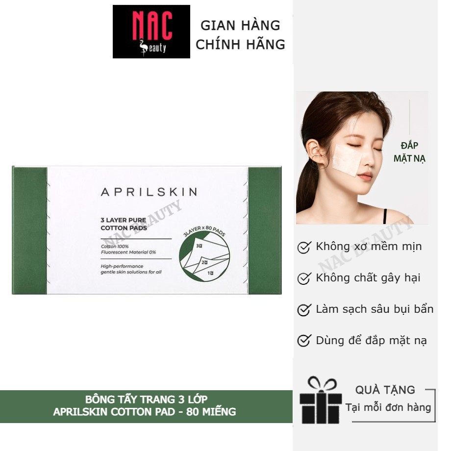 Bông tẩy trang 3 lớp Aprilskin Cotton Pad(80 miếng) _ Aprilskin Chính Hãng
