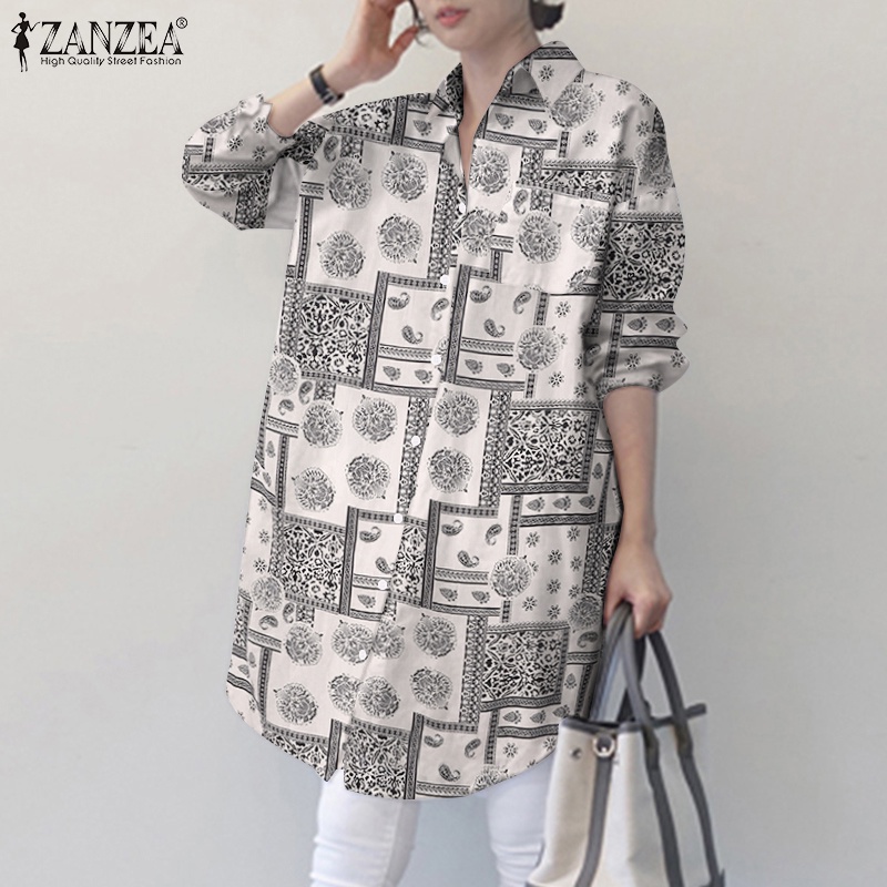 Áo sơ mi Zanzea tay dài phối xẻ tà phong cách cổ điển