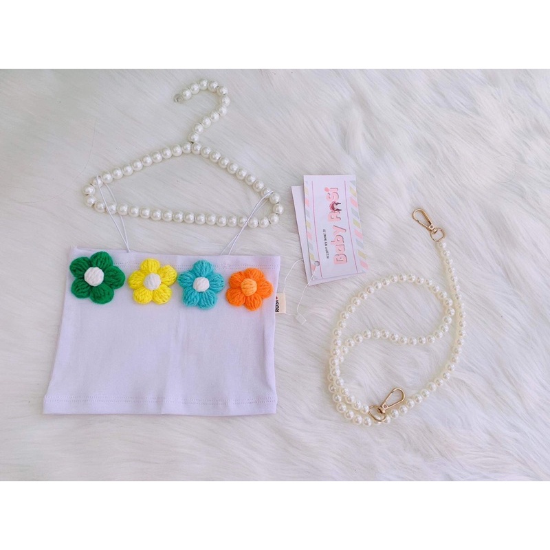 Áo Lẻ Hai Dây Kết Hoa Thêu Nổi Nhiều Màu Cho Bé Từ 7-26kg