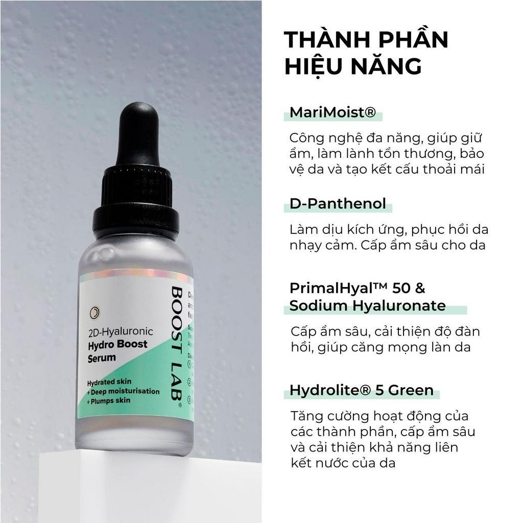 Tinh Chất HA B5 Phục Hồi, Cấp Ẩm Chuyên Sâu và Căng Bóng Làn Da | BOOST LAB 2D-Hyaluronic Hydro Boost Serum