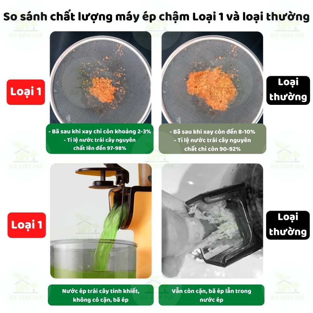 Máy ép chậm, ép hoa quả, ép trái cây sinh tố [ LOẠI 1] Siêu ép kiệt lượng nước lên đến 98%, Bảo Hành 12 tháng, 1 đổi 1