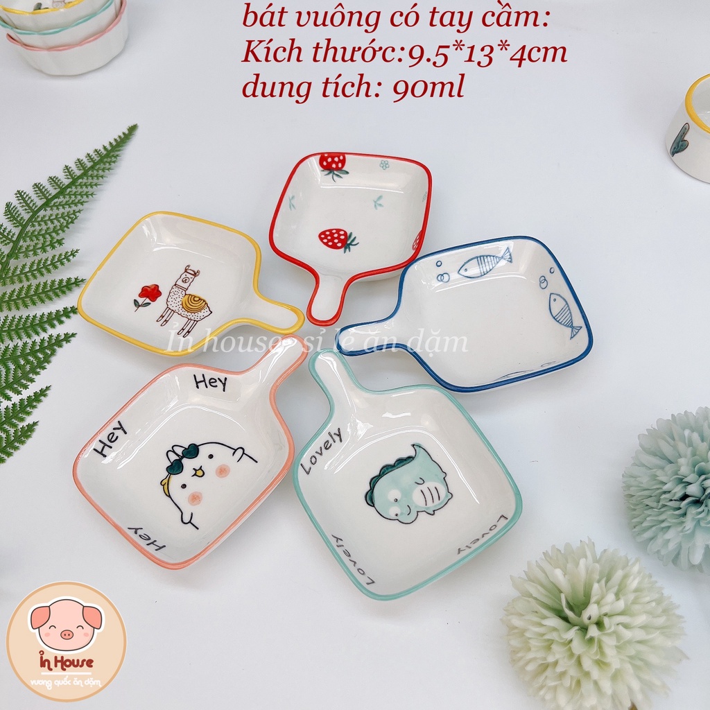 Bát sứ họa tiết cỡ nhỏ đựng gia vị, cho bé ăn dặm hình dâu, khủng long, cá, thỏ...