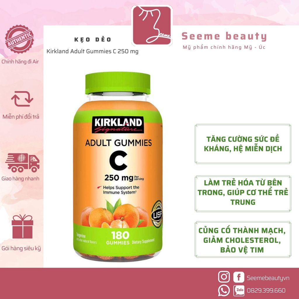 Vitamin C Kirkland 250 mg Hàng Mỹ 180 viên SeeMe beauty VA-002