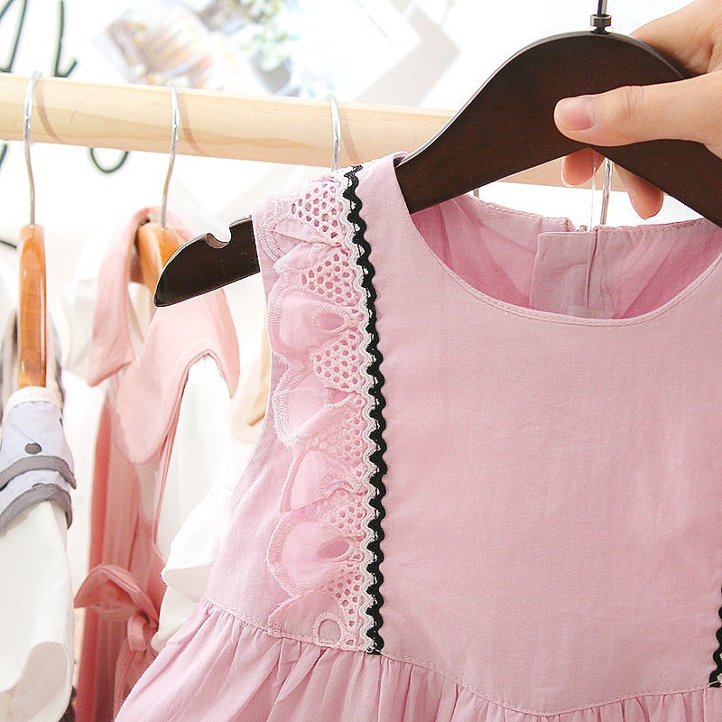 Đầm không tay vải cotton cho bé gái 0-3 tháng tuổi