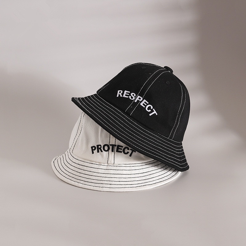 Nón Tai Bèo Màu Trắng Đen Thêu Chữ Phong Cách Hàn Quốc Đơn Giản