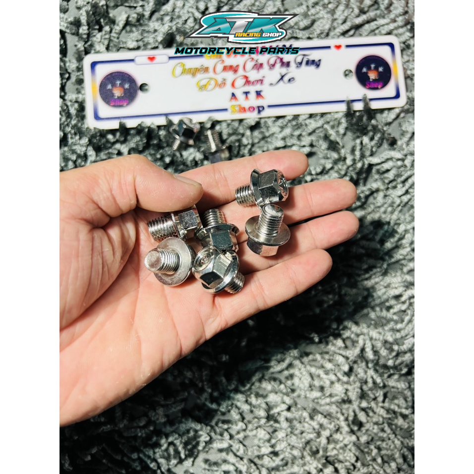 Ốc chân kính gương xe máy trụ V2 10ly mẫu thái salaza găng thuận ngược cho các dòng xe Yamaha Honda inox 304 sáng bóng