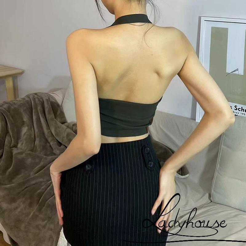 Áo tank top không tay hở lưng ôm dáng phong cách đường phố đơn giản cho nữ