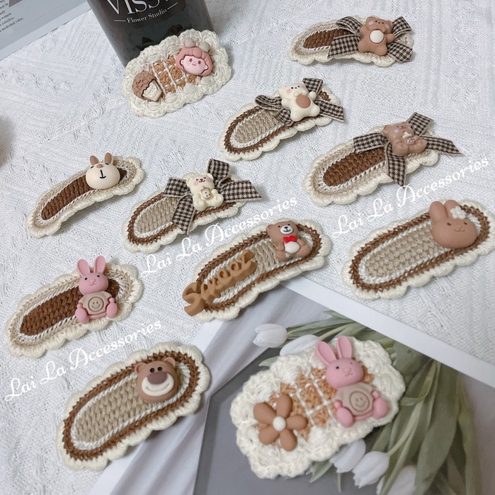Kẹp tóc vải đan len họa tiết hình gấu thỏ đáng yêu dễ thương cho bé Lại La