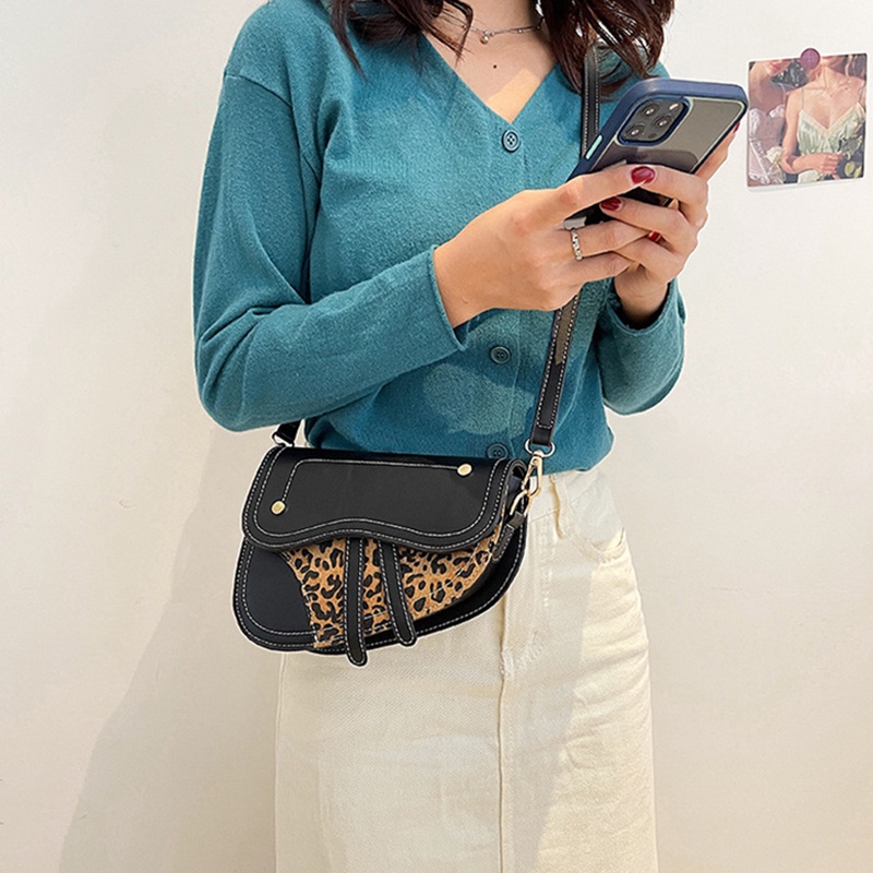 IELGY Túi Đeo Chéo Họa Tiết Da Báo Phong Cách retro Pháp Thời Trang Cho Nữ