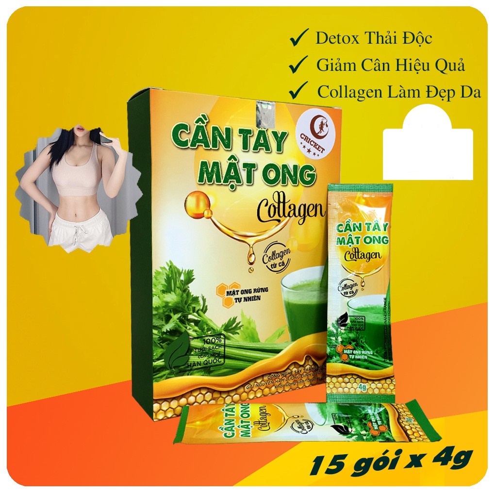 (Chính Hãng)Bột Cần Tây Mật Ong Collagen 60g (15 gói x 4g) hỗ trợ giảm cân, detox thải độc, đẹp dáng sáng da