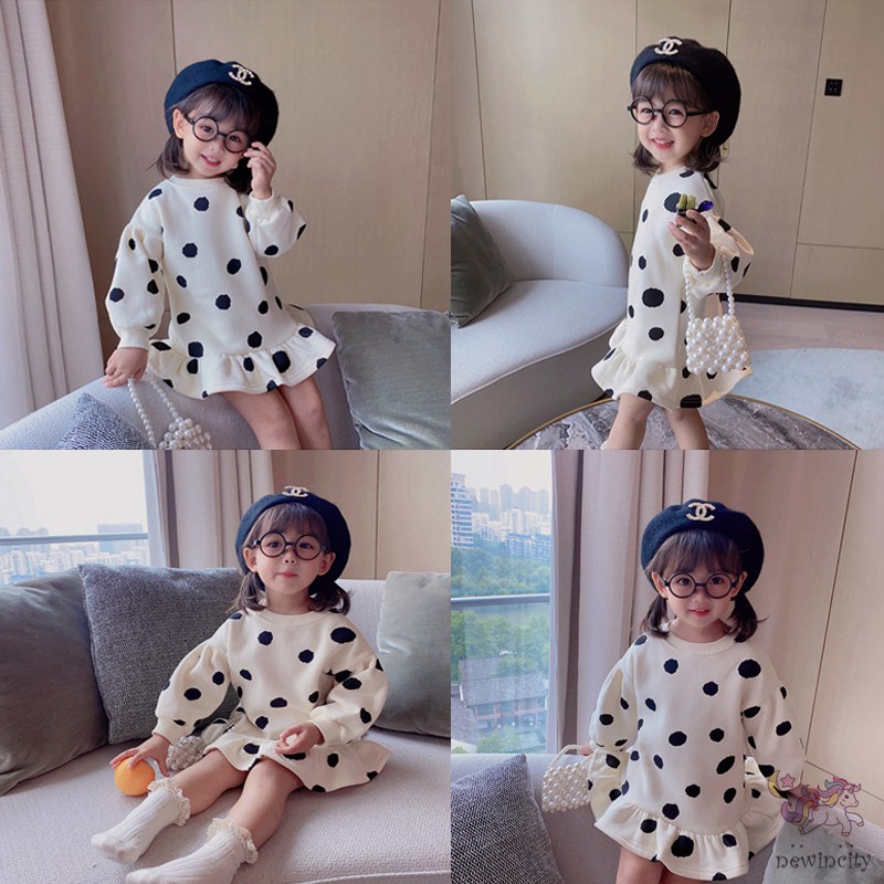 Đầm Sweater Chất Liệu Lông Cừu Tay Dài Kiểu Hàn Quốc Thời Trang Mùa Thu Cho Bé Gái