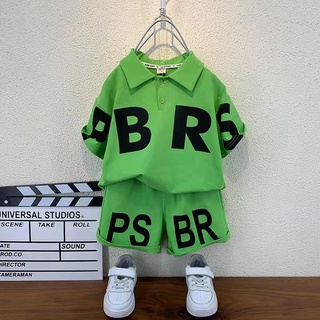 Set Đồ Thể Thao Tay Ngắn Cổ Bẻ Dáng Rộng In Chữ Thời Trang Mới Cho Bé Trai 6-12 Tuổi