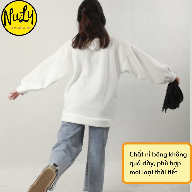 Áo hoodie trơn túi hộp nữ tay bồng form rộng Ulzzang chất nỉ bông NULY, HDTA