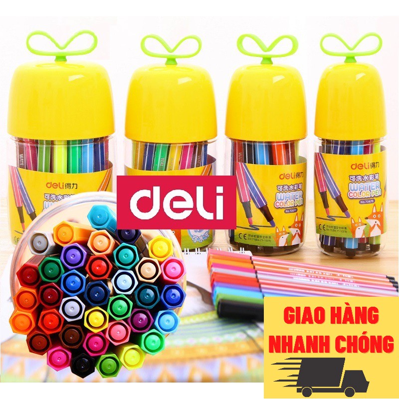 Bút dạ màu dạng cốc Deli, dễ tẩy rửa, an toàn, không độc hại 12/24/36 màu