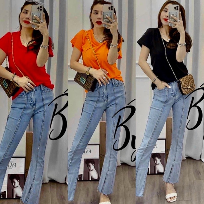 Áo phông trơn cổ tim siêu to oversize bigsize