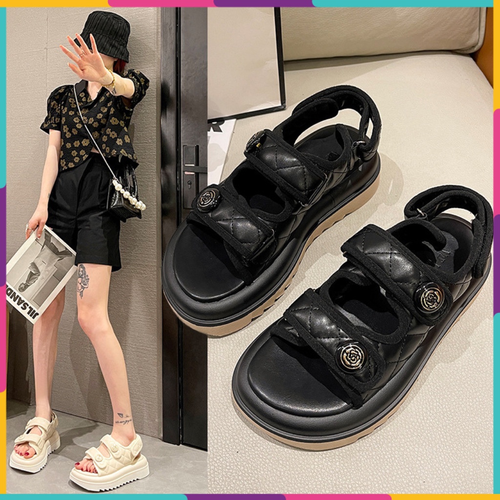 Sandal trần trám 2 quai ngang đế cao 5 phân  quai dán dành cho nữ