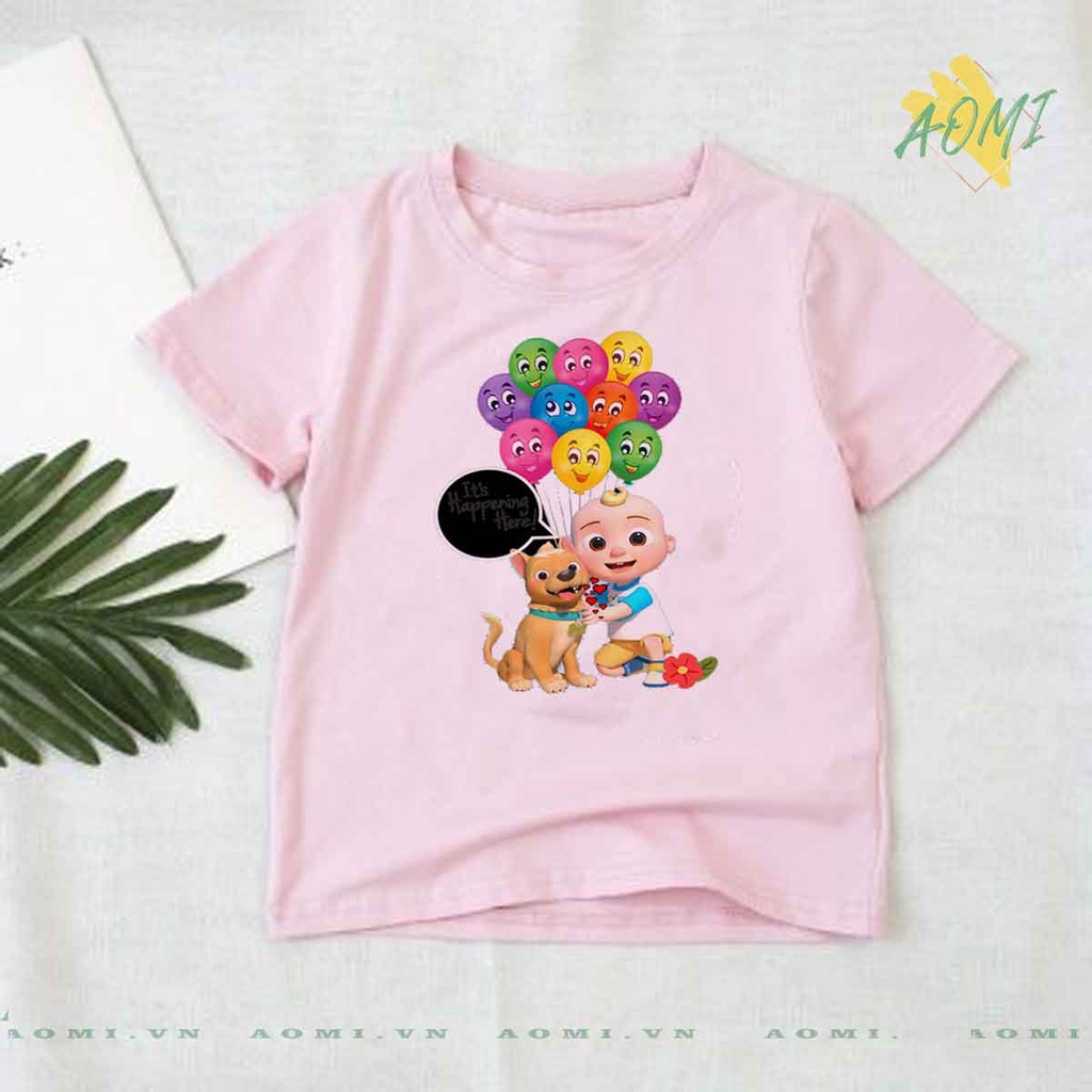 ÁO THUN HOẠT HÌNH cocomelon UNISEX PHÔNG HỒNG TAY NGẮN NAM NỮ GIA ĐÌNH CẶP ĐÔI SIZE TRẺ EM BÉ TRAI GÁI AOMIVN