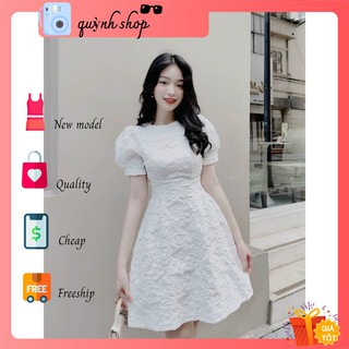 Đầm trắng đầm gấm xoè nơ lưng chất gấm xịn tơ xốp
