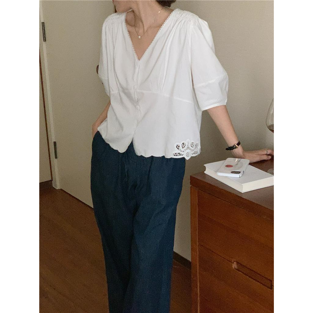 Áo Cardigan Cotton Lanh Cao Cấp Ngắn Tay Thêu Hoa Phong Cách Hàn Quốc 2 Màu 53922