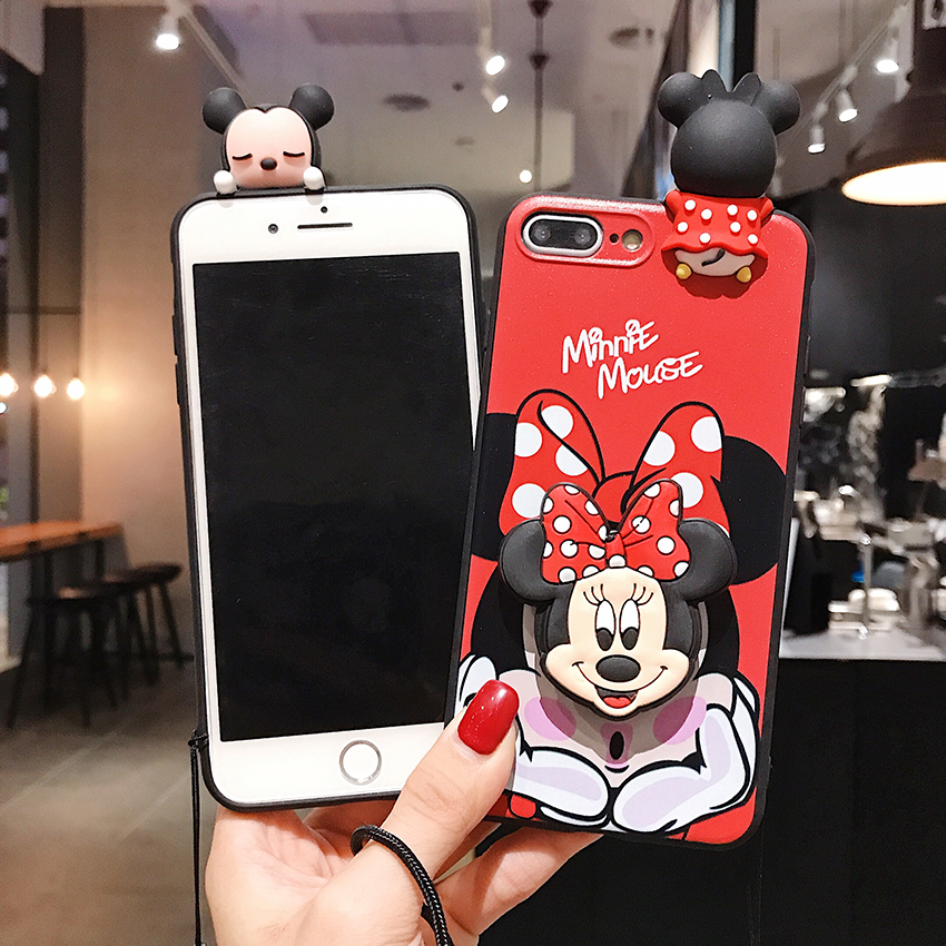 Ốp Điện Thoại Mềm Hình Mickey Minnie Có Giá Đỡ Túi Khí Và Dây Đeo Cho Oppo F1S F1 F3 Lite F5 F9 F11 Pro F15 A37 A57 A12E