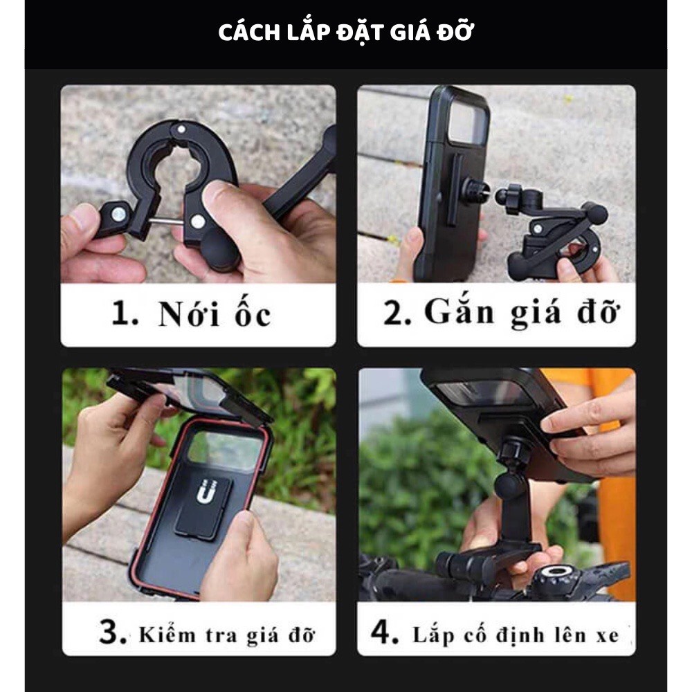 Giá đỡ điện thoại chống nước gắn xe máy - moto - xe đạp Kiêm bao điện thoại xoạy góc 360 độ điều chỉnh độ cao thấp