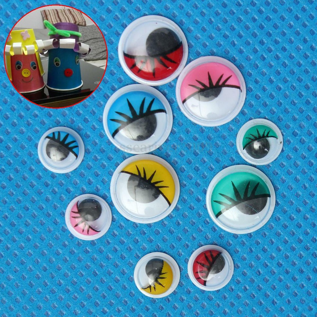 50PCs Coloured Eyelashes Wiggly Wobbly Googly Eyes Lash For DIY Craft Decor C