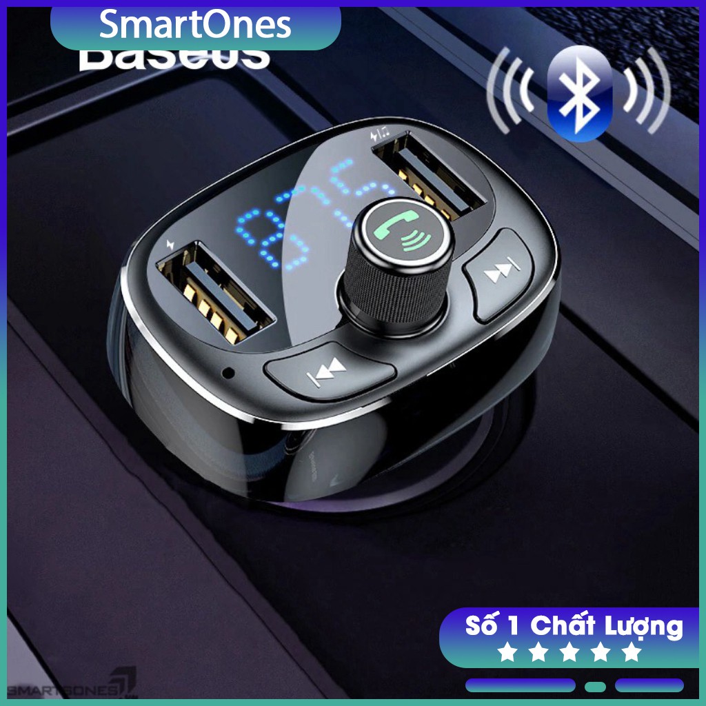 Tẩu sạc Baseus S09A trên ô tô  3.4A kết nối điện thoại qua Bluetooth V4.2, tích hợp Radio FM, nghe nhạc qua USB, TF