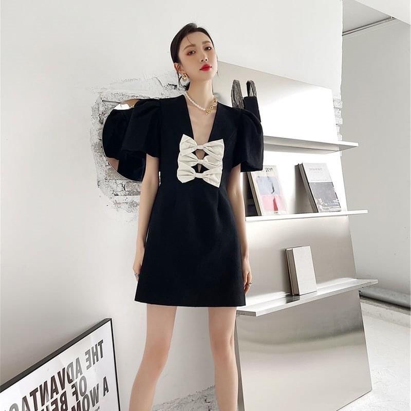 BIGSIZE Đầm cổ V phối nơ 55-95kg