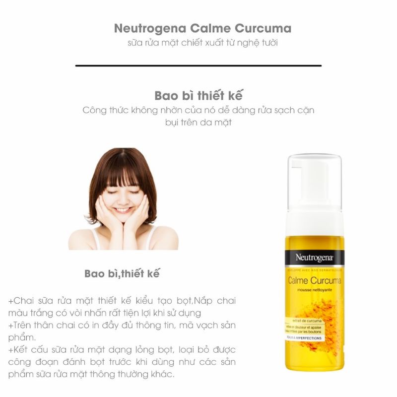 Sữa rửa mặt nghệ Neutrogena Calme Curcuma Mousse Nettoyante giảm mụn chứng cá cho da dầu