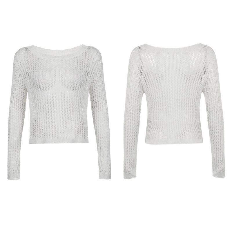 Áo Dệt Kim Tay Dài Phối Lưới Xuyên Thấu Thời Trang Quyến Rũ Cho Nữ