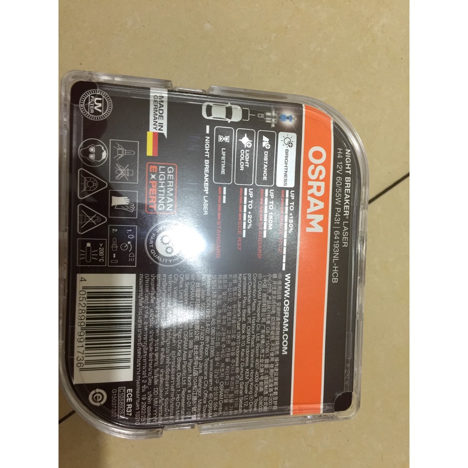 Bộ 2  Bóng Đèn Osram H4,siêu sáng Tăng Sáng 150% VÀ 200%, Bóng Đèn Osram H4 12V 55W Tăng Sáng