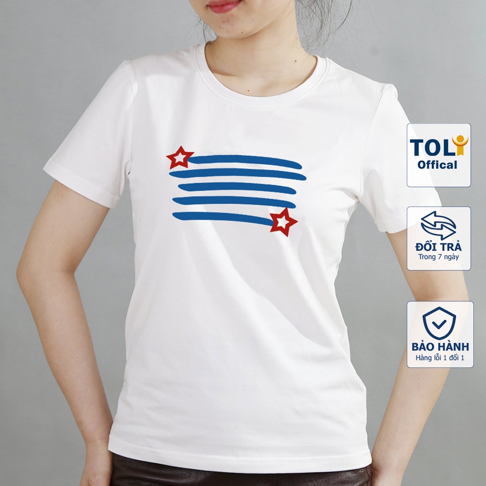 Áo thun nữ TOLI cổ tròn màu vàng in Cờ Mỹ, 100% cotton 4 chiều mềm mịn, co dãn, form suông cơ bản