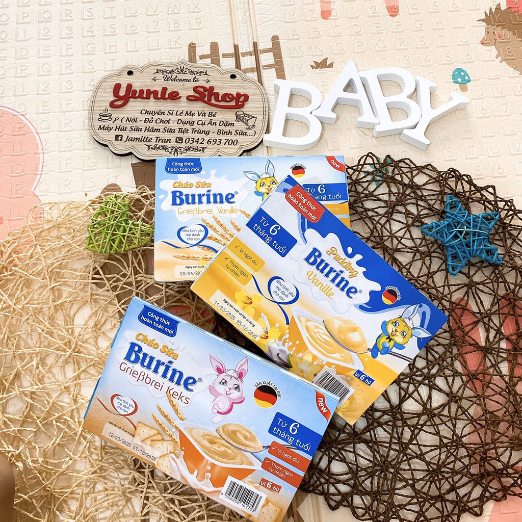 [Date 2022]Cháo sữa Burine Vani Và Bích Quy Và Pudding Vani [1 Lốc 6 Hủ] [6x50g]