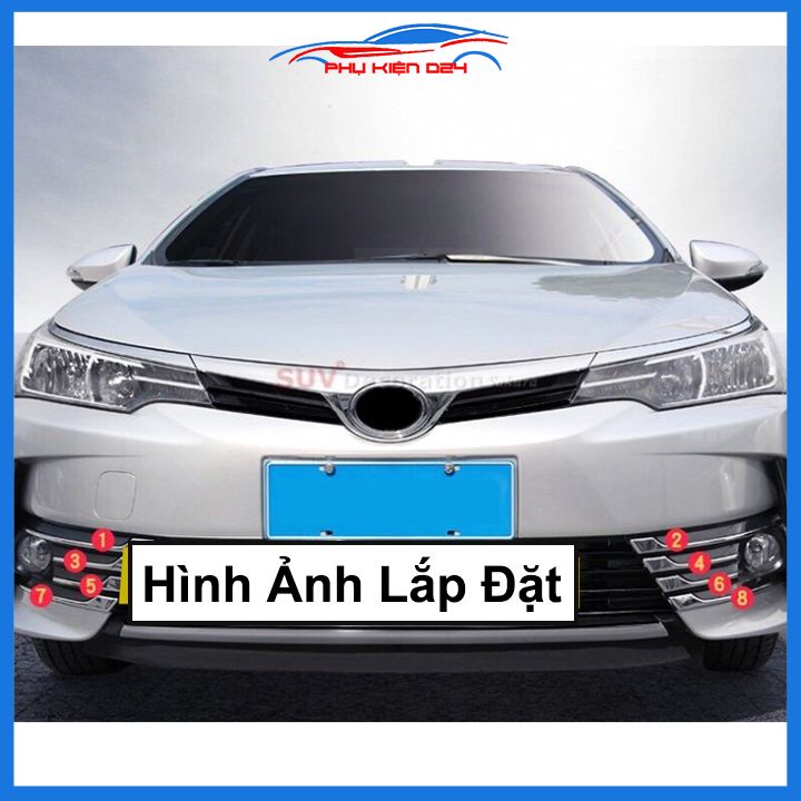 Ốp viền đèn gầm trước Altis 2018-2019-2020 gồm 8 chi tiết mạ Crom chống trầy trang trí làm đẹp xe