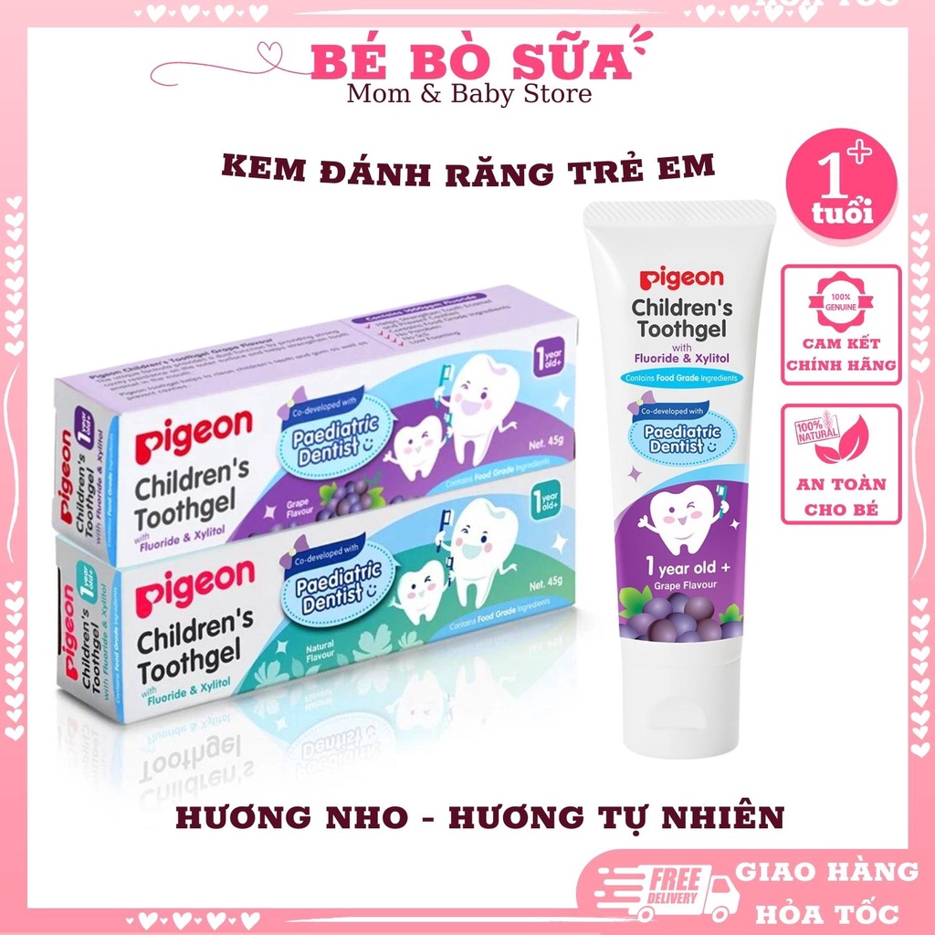 Kem đánh răng cho bé Pigeon 45g - Hương Nho/ Hương Tự nhiên