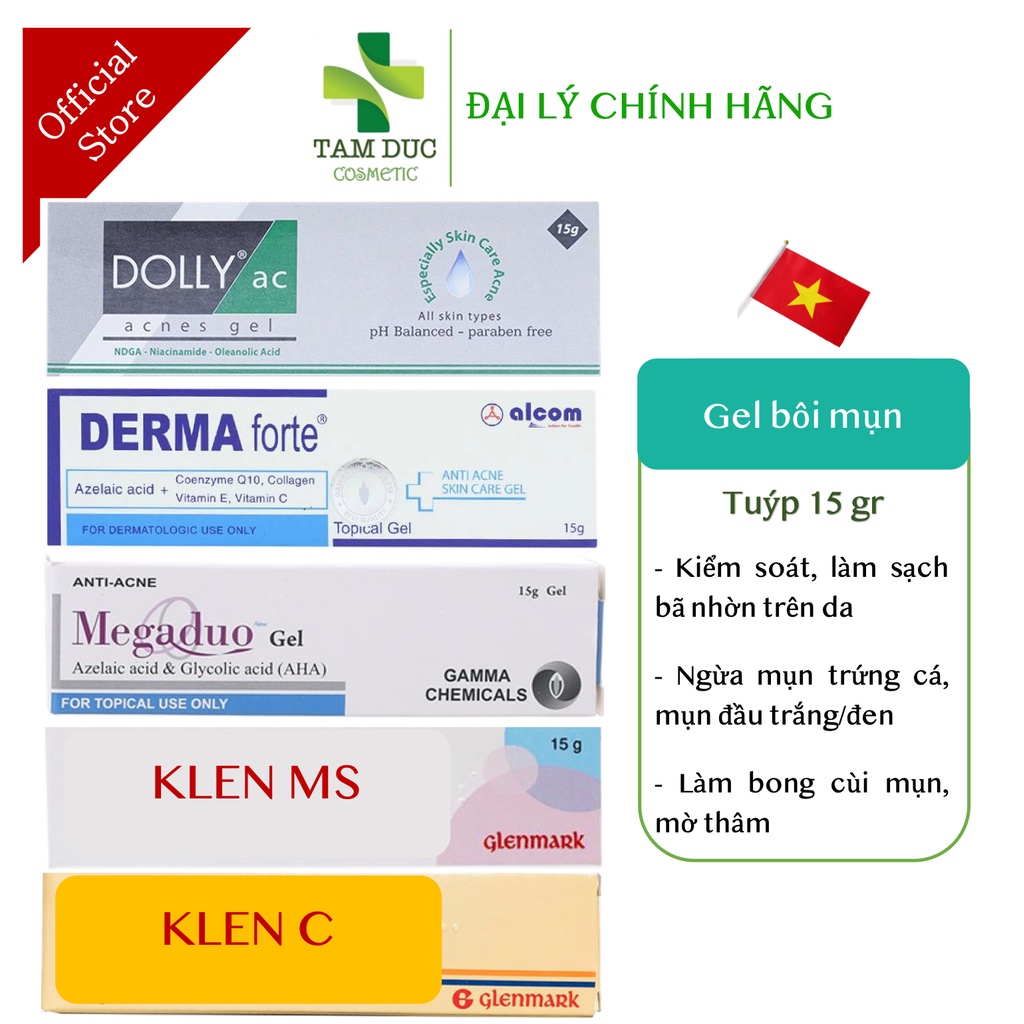 Kem DOLLY AC ACNES Gel ngừa mụn, giảm thâm, kiểm soát nhờn [doly ac, megaduo, klenzit ms, klenzit c, derma forte]