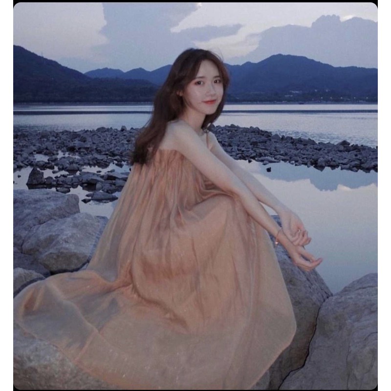 Đầm Dáng Dài Feelfree Cổ Sơ Mi Polo Kèm Váy 2 Dây Gân Cổ Đứt