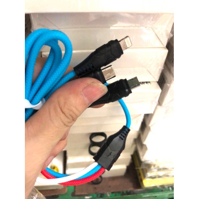 [Mã 2404EL10K giảm 10K đơn 20K] Cáp sạc 3 chân đa năng fast c530 (Iphone, MicroUSB, TypeC 3in1)