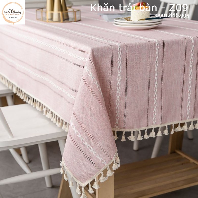 K7_Khăn trải bàn Cao Cấp có tua hình vuông/chữ nhật chất liệu cotton 100% Phong cách Bắc Âu