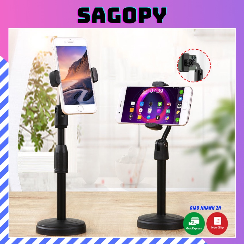 Giá đỡ điện thoại để bàn đt Livestream, quay phim Video, kẹp điện thoại đa năng xoay 360 độ giá rẻ Sagopy