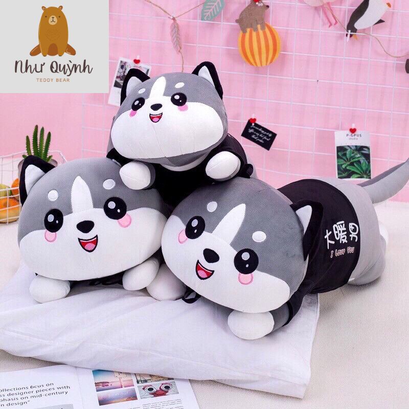 Gấu Bông Chó, Mèo Husky, Alaska 100% Bông Gòn Cao Cấp - Vải Nhung Co Dãn 4 Chiều size 90cm 1m1 1m3