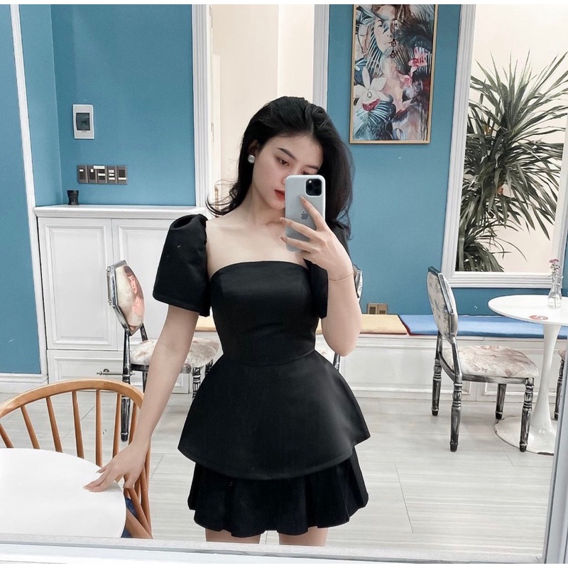 [ẢNH THẬT] ÁO PEPLUM DÁNG BABYDOLL CỔ VUÔNG TAY BỒNG DÂY NƠ LƯNG APCVTB | BigBuy360 - bigbuy360.vn