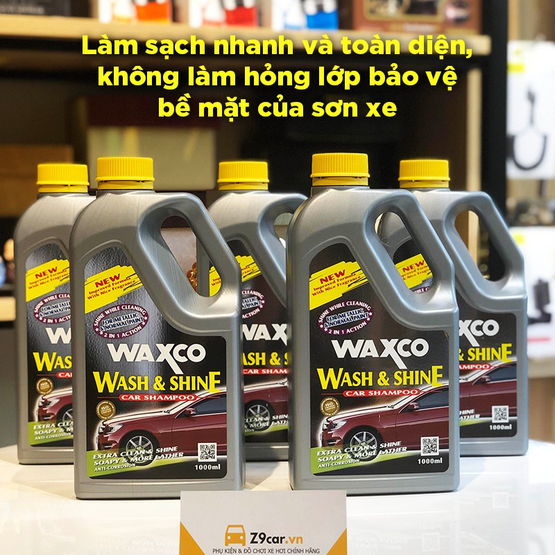 Nước rửa xe ô tô Waxco đậm đặc 1L siêu tiết kiệm, siêu bóng sơn, chống bám bụi ăn mòn sơn